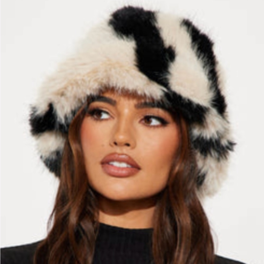 Black and White Faux Fur Hat